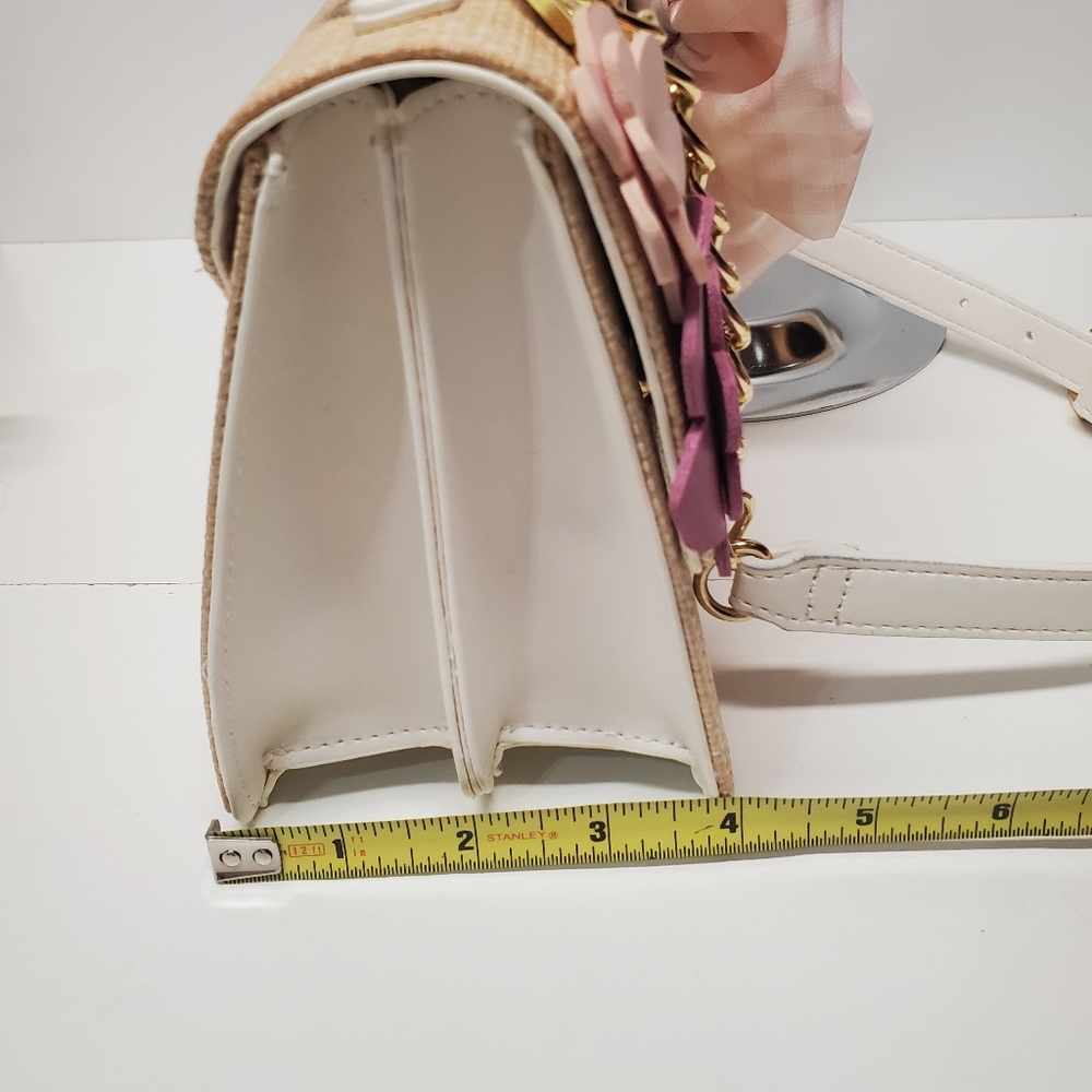 BETSEY JOHNSON XOMYLO2 CROSSBODY Purse Flowers Butterflies Pink Gingham - Picture 6 of 7